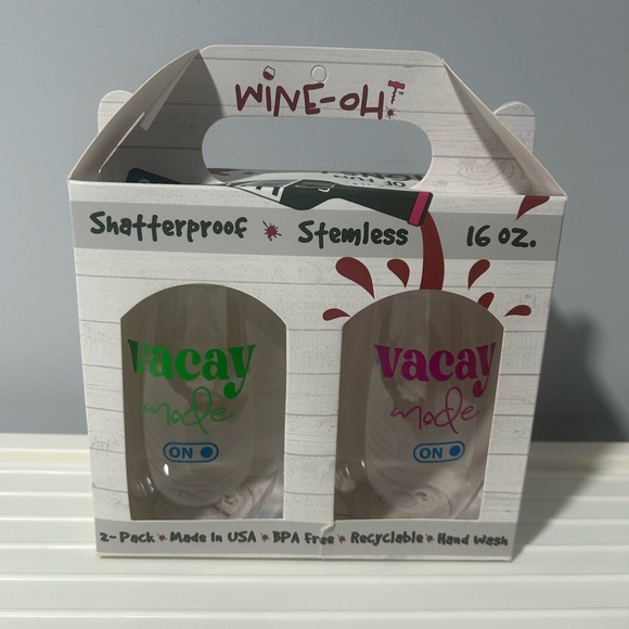 Other - Vacay Mode On Shatterproof Stemless Plastic Wine Glasses